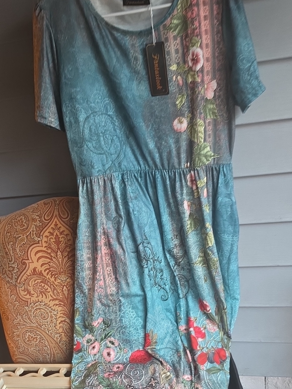 Jordashalor Teal Floral Short-Sleeve Dress